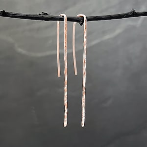 14k Rose Gold Twig Threader Earrings - Small Rose Gold Earrings - Long Rose Gold Earrings - Simple Dangle - Minimal Earrings - Elegant