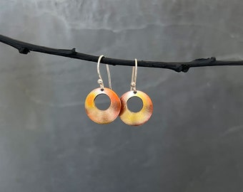 Small Copper Dome Earrings - Boho Chic Jewelry - Small Dangle Earrings - Small Copper Earrings - Offset Circle - Copper Jewelry