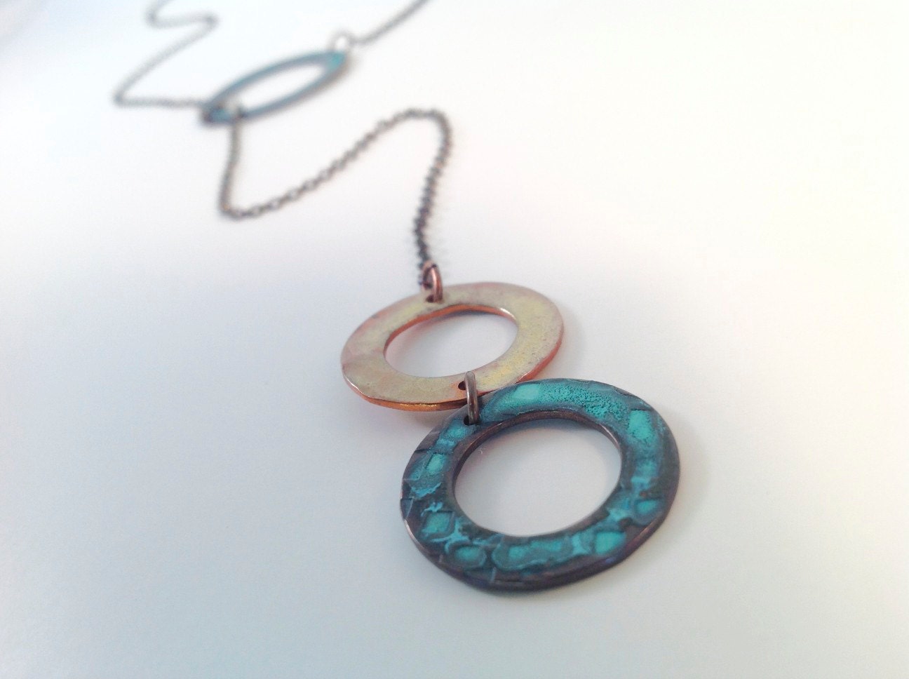 ONLINE EXCLUSIVE Double Strand Lariat White Turquoise Necklace w/ Copper Feather 259q main image 0