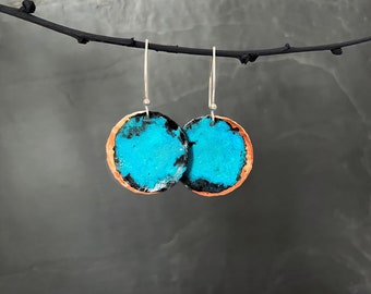 Turquoise Crescent Earrings - Turquoise Paint Earrings - Dangle Earrings - Boho Chic Earrings - Rustic Jewelry - Gift for Her