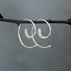 Silver Hoop Earrings - Sterling Silver Spiral Hoop Earrings - Small Silver Hoops - Swirl Hoop Earrings - Open Hoop Earrings - Hammered Hoops