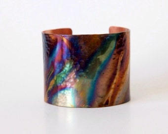 Organic Rainbow Patina Copper Cuff - Hammered Copper Cuff Bracelet - Colorful Patina - Womens Cuff - Rustic Copper Cuff - Boho Jewelry