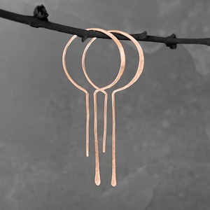 Long 14k Rose Gold Drop Hoops - Rose Gold Threader Earrings - Minimalist Jewelry - Rose Gold Filled Earrings - Lightweight Earrings -Elegant