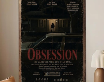Obsession Horror Movie Poster, Vintage Thriller Wall Art, Dark Aesthetic Film Print, Retro Halloween Room Decor Gift (Unframed)