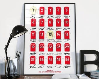 Arsenal FC 2025-2026 Champions Poster, Arsenal Team Signature Print, Football Wall Art, Soccer Fan Gift, Emirates Stadium Decor (Unframed)