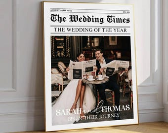 Benutzerdefinierte Hochzeitszeitung Poster, personalisierte Paar Fotodruck, Die Hochzeitszeiten Wandkunst, Braut Bräutigam Andenken Geschenk