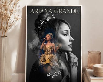 Ariana Grande Poster, Pop Singer Wall Art, Black White Music Poster, Vintage Concert Style Print, Music Room Decor Gift