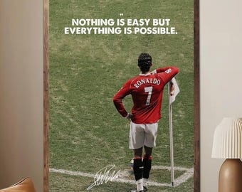 Cristiano Ronaldo Motivational Poster, Ronaldo Quote Wall Art, Football Legend Print, Soccer Room Decor Gift for Fans (Unframed)
