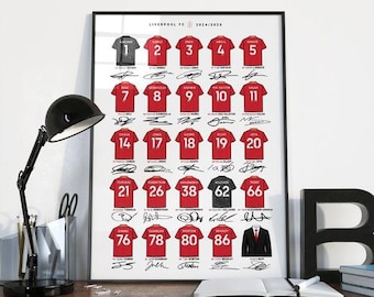 Liverpool FC 2024-2025 Team Poster, Liverpool Squad Signature Print, Football Wall Art, Soccer Fan Gift, Anfield Decor (Unframed)