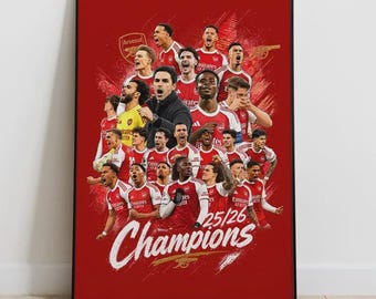 Arsenal 2026 Premier League Champions Poster | 2025/2026 Title Winners Art | Minimalist Soccer Print (Unframed)