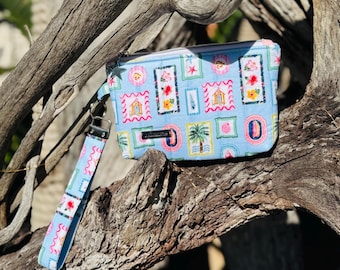 Light Blue Tropical Wristlet