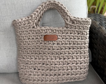 Crocheted Top Handle Bag with Lining