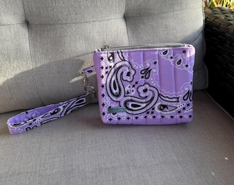 Purple Paisley Bandana Wristlet Pouch – On-the-Go Clutch Bag