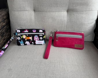 Canvas Wristlet Wallet with Outer Zip Pocket, Card Slots (7.5x4x.5)