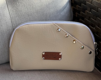 Ivory Vinyl Wallet with Crossbody Strap