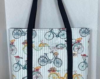 Bicycle Print Cotton Canvas Tote Bag - Medium Market Bag