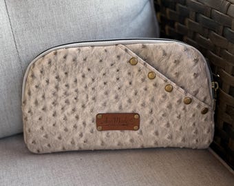 Ostrich Vinyl Wallet with Crossbody Strap