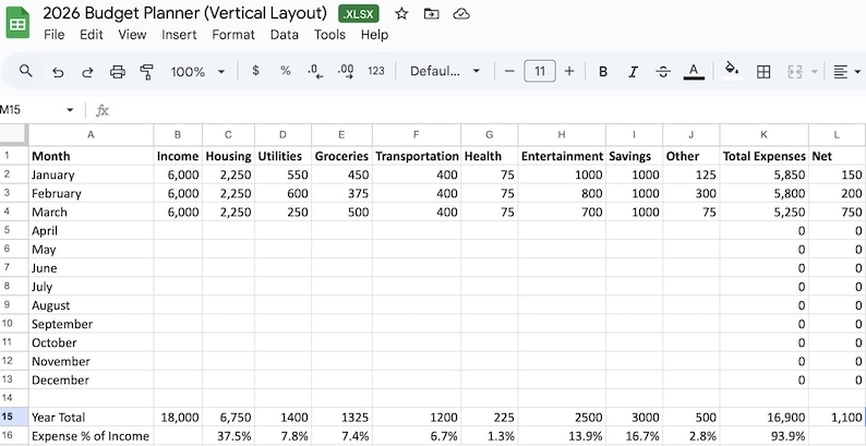 2026 Budget Planner Google Sheets | Monthly Budget Template With ...