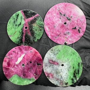 Natural ruby ​​zoisite Watch Dial Discs | (thick 1 mm) Round Flat Drilled Stone Dials for Watch & Jewelery Making size 20 mm to 40 mm