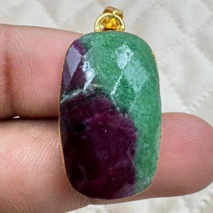 Ruby Zoisite Pendant Natural Gemstone Jewelry Green and Red Crystal Necklace Handmade Boho Jewelry
