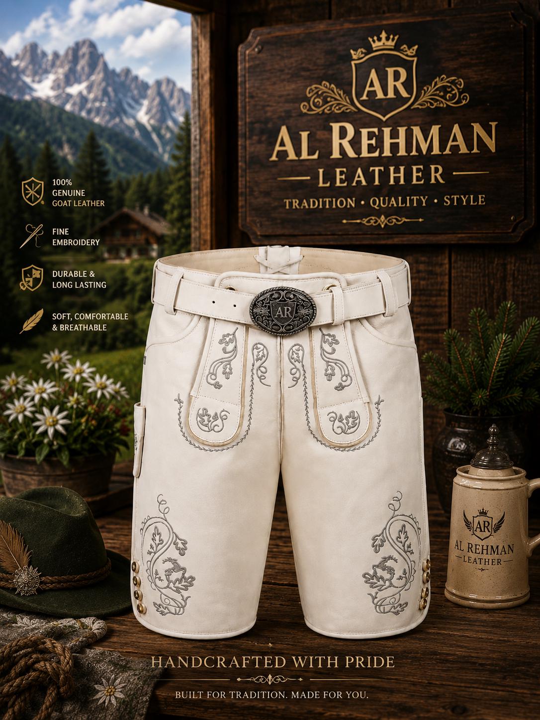 Men's Lederhosen Shorts Goat Leather Handmade Bavarian Trachten Oktoberfest Wear
