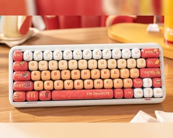 Ensemble de capuchons de touches pour hamburgers McDonald, MOG 134 touches PBT, capuchons de touches ronds pour clavier mécanique, capuchons de touches artisanaux, thème de la restauration rapide, idéal pour le nail art