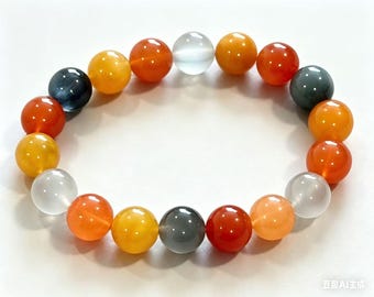 11,5 mm, Bracelet quartz rutile naturel multicolore en poils de lapin, Bracelet quartz multi poils de lapin