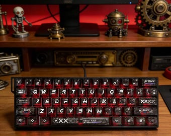Fibre de carbone imprimée en noir et blanc, touches cerise, clavier mécanique, matériau PC, 136 touches, touches personnalisées