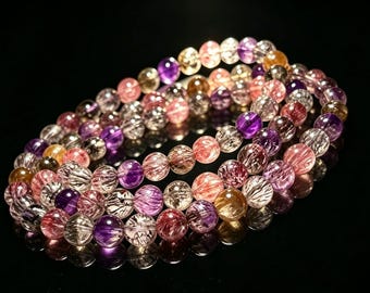 Bracelet triple tour naturel et de haute qualité Super Seven Bracelet de perles de cristal Super Seven, bracelet triple tour en cristal naturel