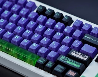Protège-touches anime japonais - EVA Unit-01 d'Evangelion, 148 touches cerise PBT, doubles légendes (impression supérieure et latérale), esthétique mécanique, clavier personnalisé