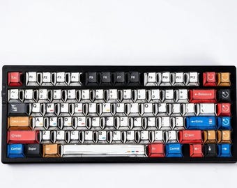 Capuchons de touches comiques profil cerise rouge 135 touches PBT bleu blanc Capuchons de clavier mécaniques personnalisés personnalisés pour le jeu, le travail à domicile
