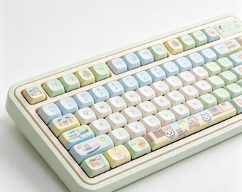 Ensemble de capuchons de touche inspirés d'Animal Crossing - Mignons 137 touches de touche de clavier mécanique PBT MOA Profile