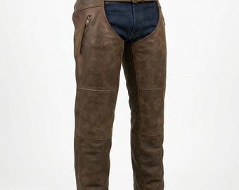 Leather Riding Chaps – Full Length Motorcycle & Equestrian Chaps Leg Protection – Adjustable Belt Western Style