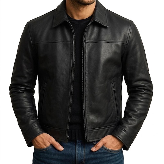 Men's Genuine Leather Jacket | Handmade Classic Biker Style, Black & Brown Coat