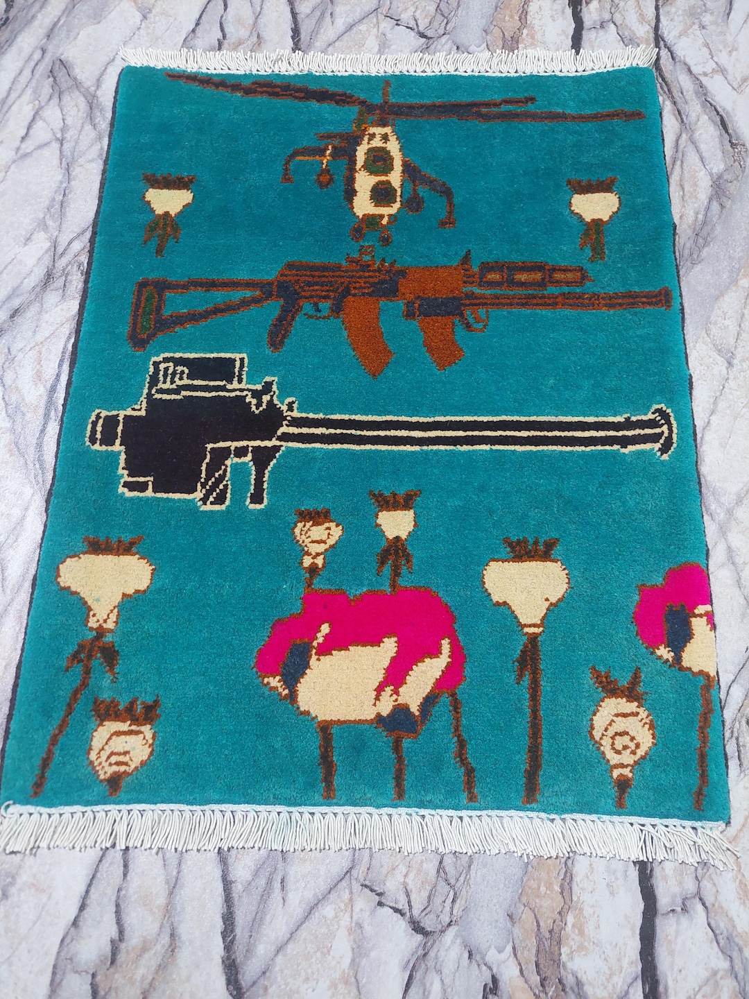 Vfw Rugs Handmade Afghan War Rug, Pictorial Design Tribal Wool,rugs,size, 1.11 X ...