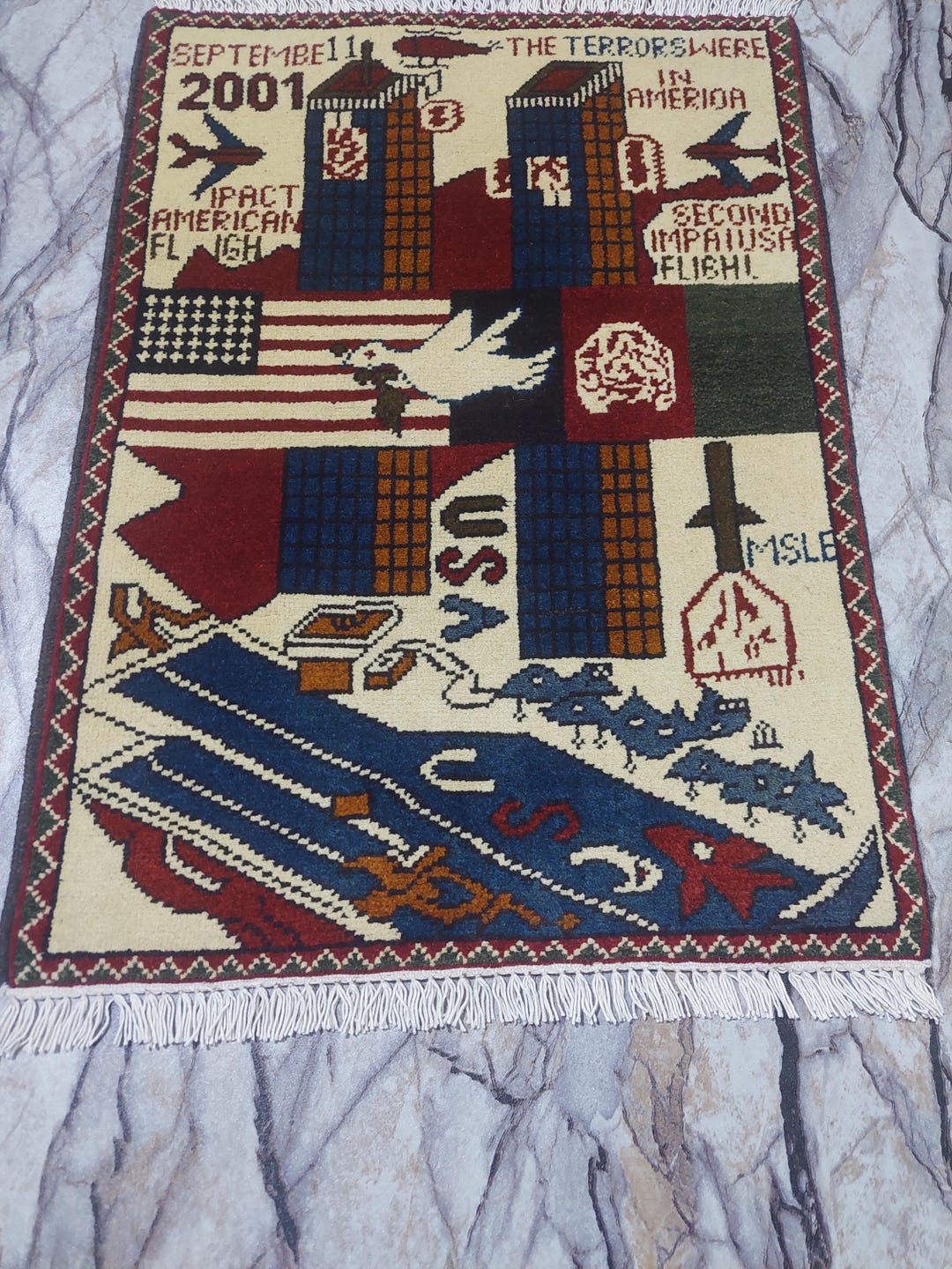 Vfw Rugs Handmade Afghan War Rug, Pictorial Design Tribal,9\11 Rugs,size, 1.11 X ...