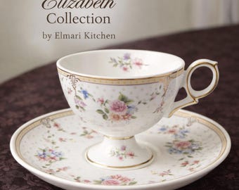 Floral Keramik Tasse und Untertasse | Vintage Tee-Set | Cottagecore Küche Dekor Geschenk