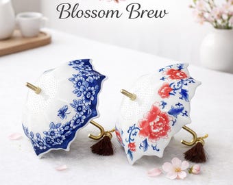 Handcrafted Ceramic Umbrella Tea Strainer with Holder | Porcelain Loose Leaf Infuser, Cup Filter, Tea Ceremony Accessory
