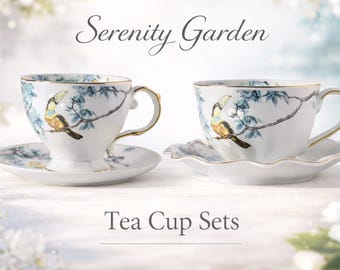 Serenity Garden Porzellan Tasse mit Untertasse, Tropischer Vogel Kaffee Tasse, Geschenk für Tee Liebhaber