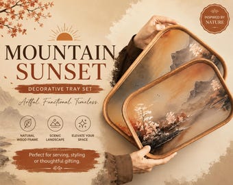 Serviertablett aus Holz, japanische Berglandschaft, dekoratives Tablett für den Couchtisch