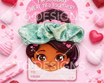 Tarjeta imprimible de San Valentín con coletero / Descarga digital de coletero para el cabello de San Valentín / San Valentín para el aula infantil / Descarga instantánea