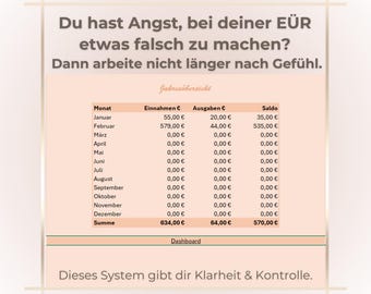EÜR Excel Template 2026 with Dashboard | Income, Expenses & Profit Overview | Accounting for Small Businesses | 3 Designs
