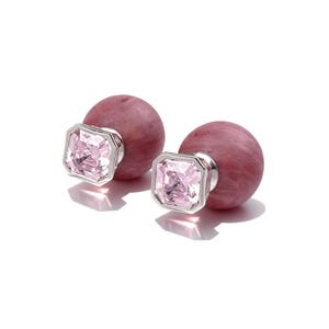 15mm Vintage Four Seasons Stud Earrings Pink Spherical Natural Stone Cubic Zirconia Original Design Inspired by Four Seasons Change