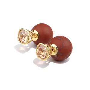 15mm Vintage Four Seasons Stud Earrings Red Spherical Natural Stone Cubic Zirconia Original Design Inspired by Four Seasons Change