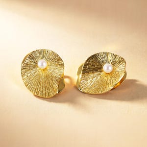 Unique Exaggerated Pearl Stud Earrings, 18K Gold Plated Original Jewelry, Exquisite Minimalist Design, Daily Wear and Various Occasions