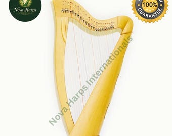 22-String Yellow Folk Harp – Handmade Wooden Musical Instrument With Free Accessories