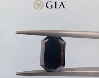 4.89 Ct GIA Certified Fancy Treated Black Emerald Shape | Valentine Day Gift | Engagement Ring