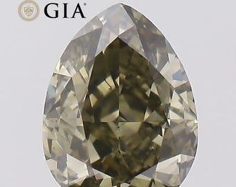 1.11 Carat Pear Fancy Dark Gray Yellowish Green Diamond, GIA Certified | Engagement Ring