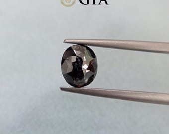 1.78 Ct GIA Certified Fancy Black Oval Rose Cut Shape | Valentine Day Gift