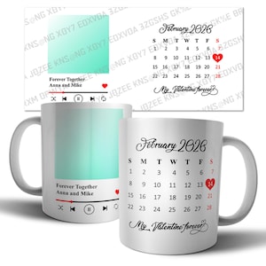 Spotify Couple Mug with Photo and Love Calendar | Romantic Personalized Mug Wrap | Valentine Sublimation Template